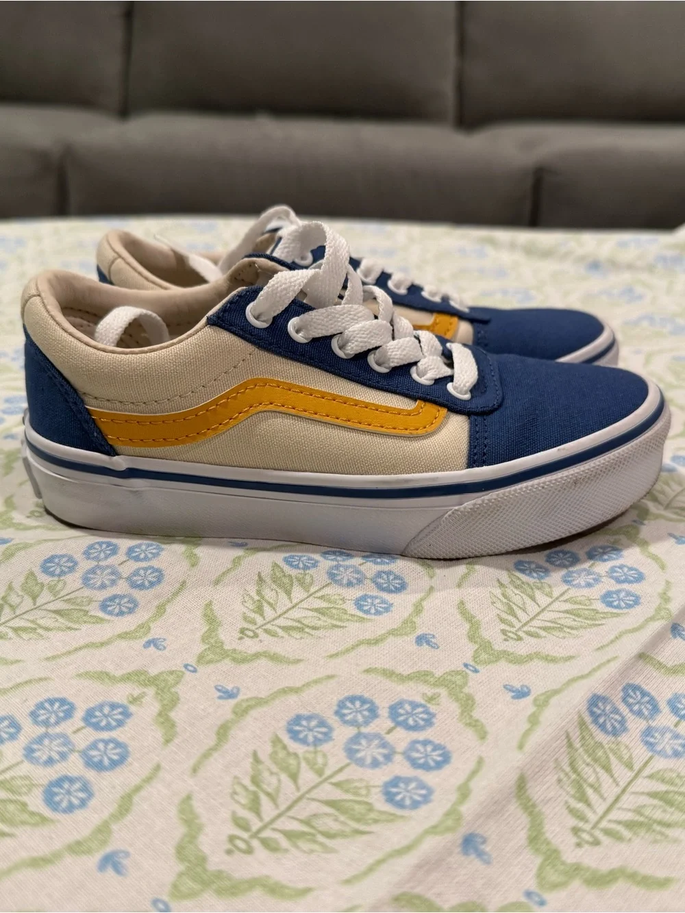 Vans Low-Top Canvas Sneakers in Navy, Cream & Yellow